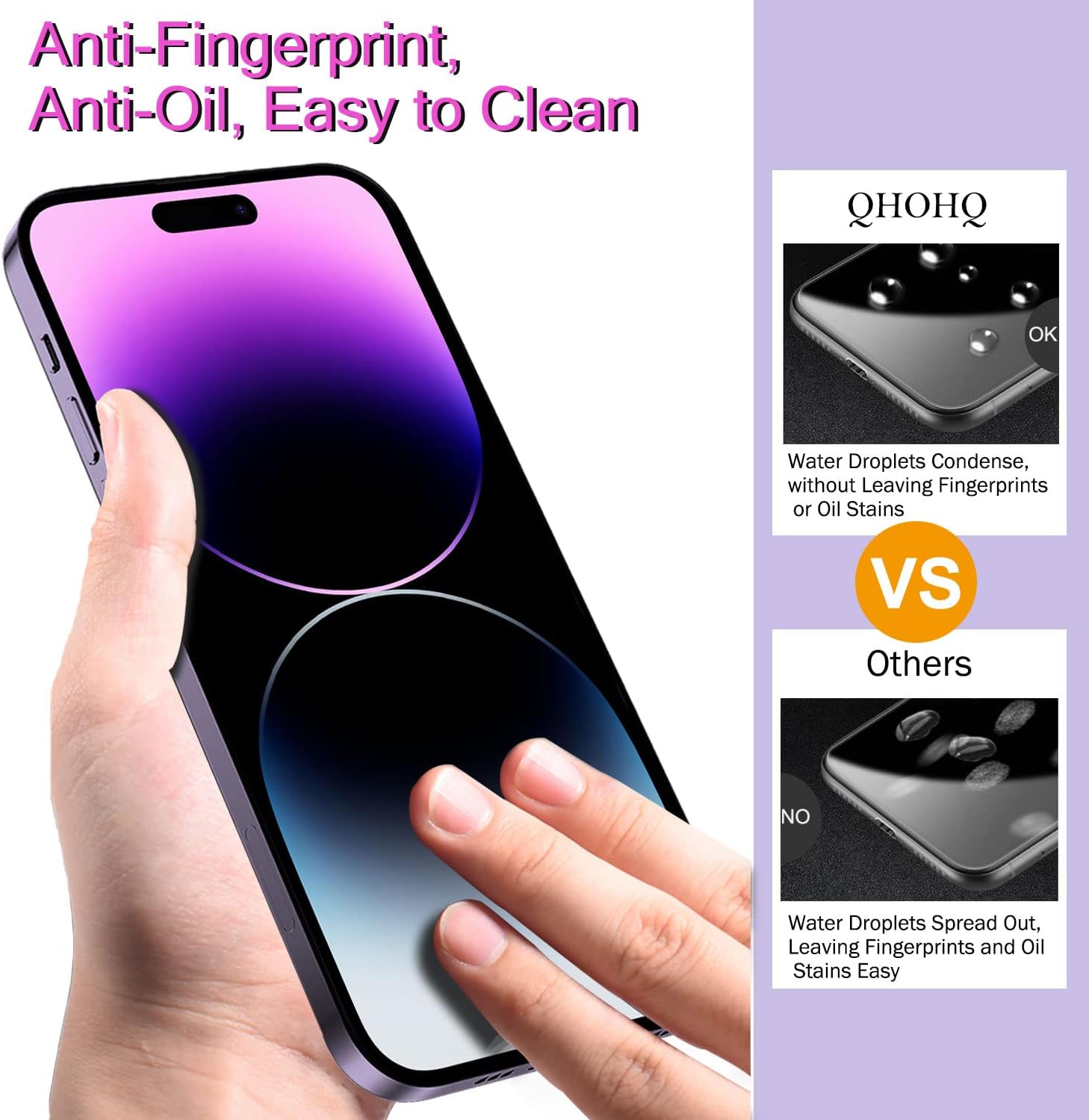 QHOHQ 3 Pack Screen Protector for iPhone 14 Pro Max 6.7 Inch with 3 Pack Tempered Glass Camera Lens Protector, Ultra HD, 9H Hardness, Scratch Resistant, Case Friendly - Image 5