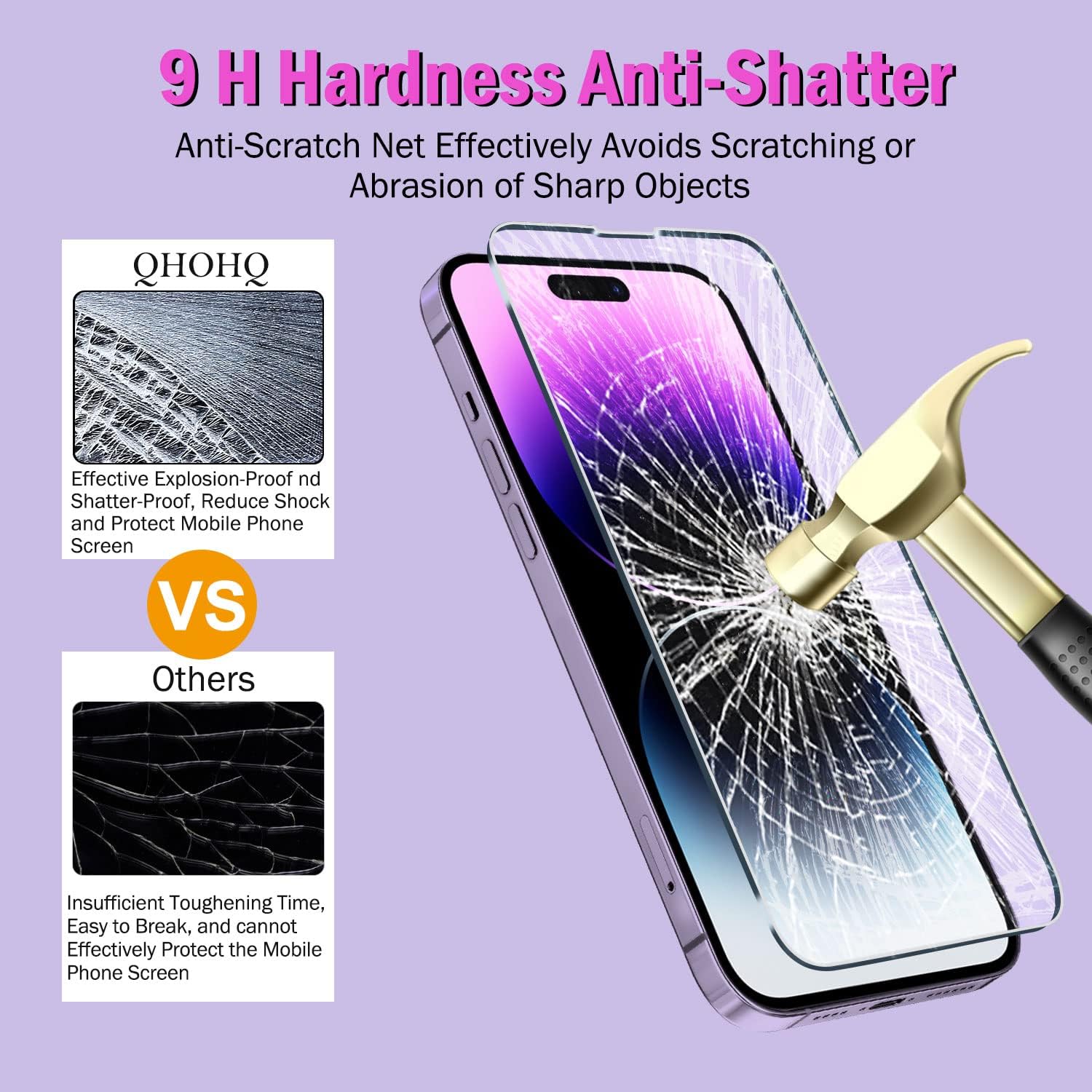 QHOHQ 3 Pack Screen Protector for iPhone 14 Pro Max 6.7 Inch with 3 Pack Tempered Glass Camera Lens Protector, Ultra HD, 9H Hardness, Scratch Resistant, Case Friendly - Image 6